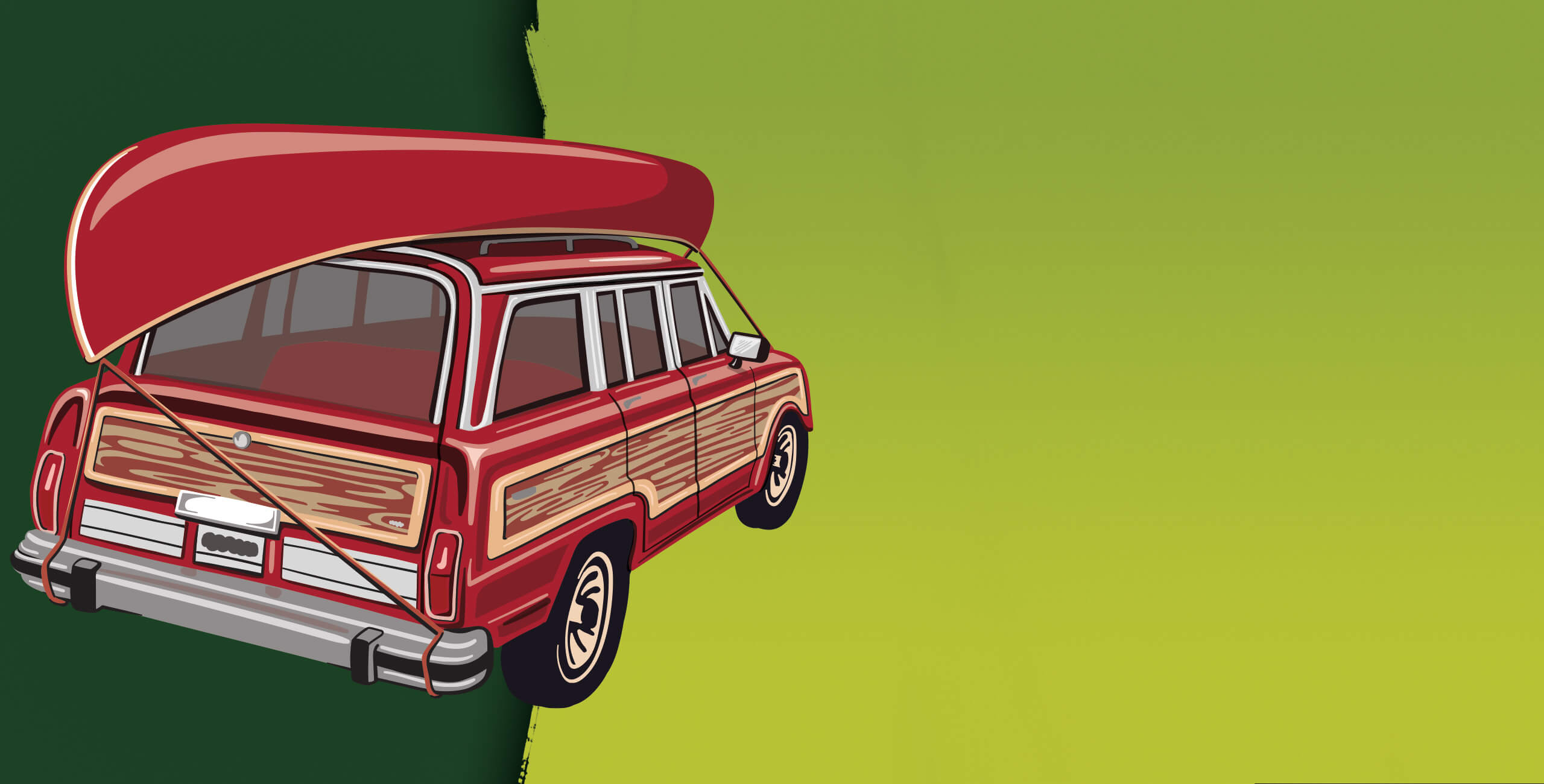 All Day IPA series green background with illustration of a car with a canoe on top