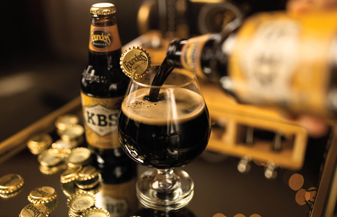 Bottle of KBS being poured into snifter