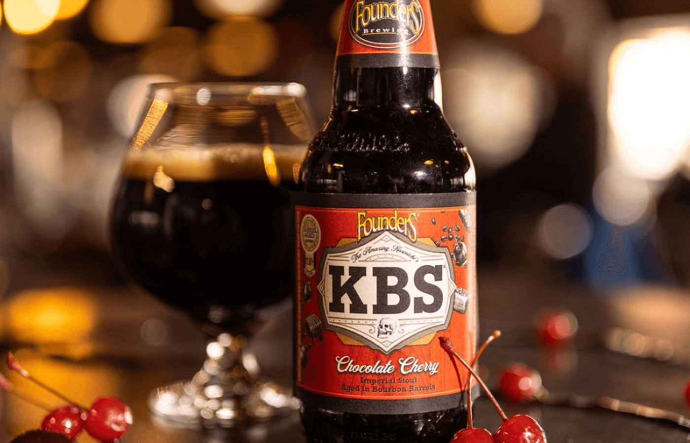 KBS Chocolate Cherry bottle and snifter pour