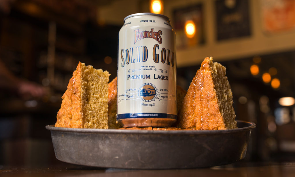 Can of Founders Solid Gold with corn bread