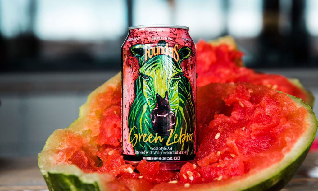 Can of Founders Green Zebra in a watermelon