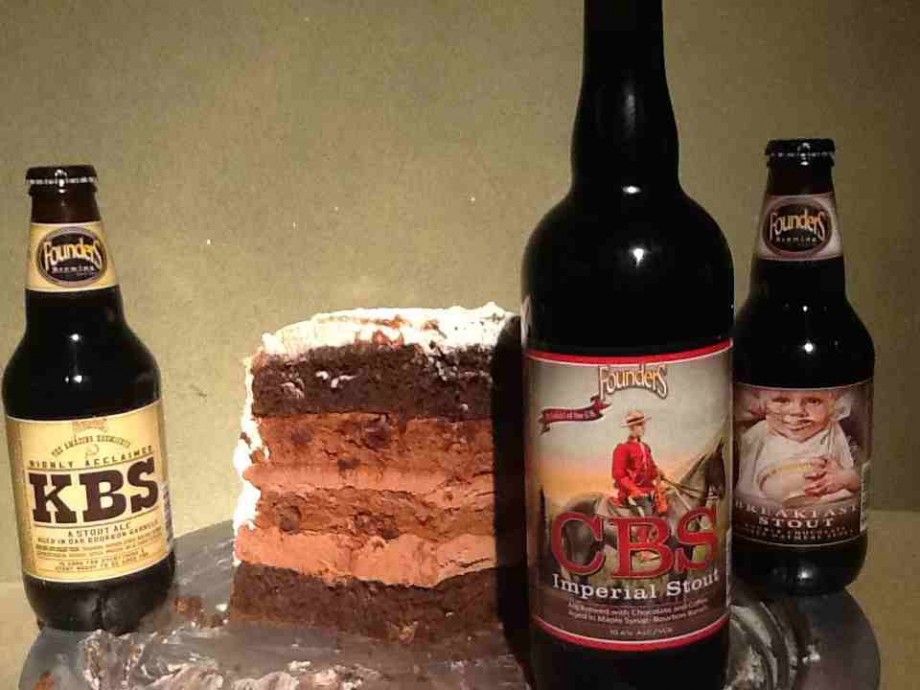 Founders CBS, KBS and Breakfast Stout with a mocha cake