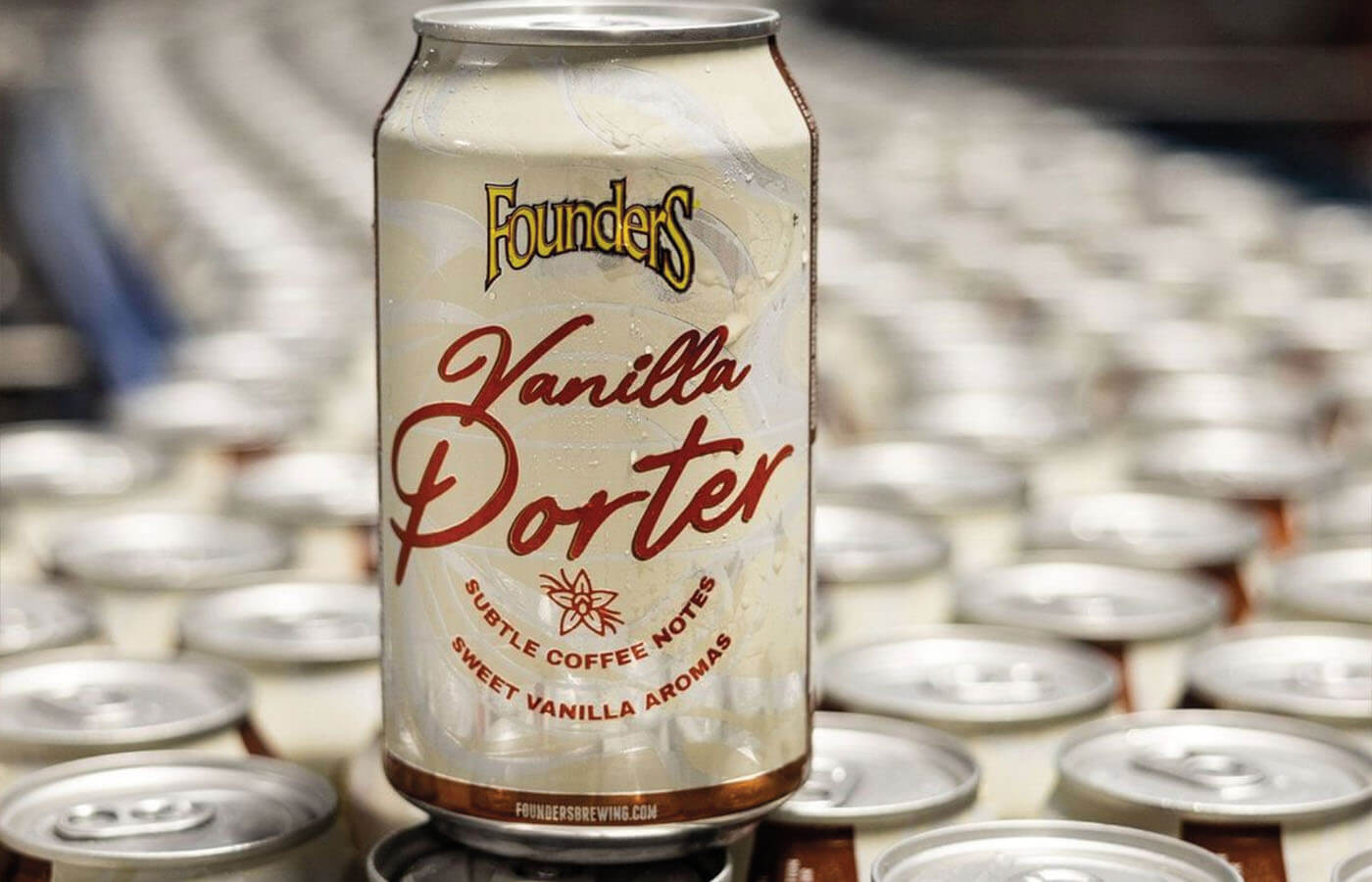 Can of Vanilla Porter stacked on other cans