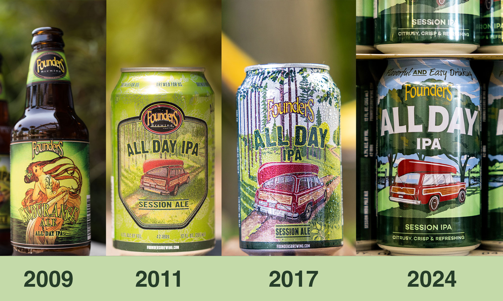All Day IPA cans from 2009 to 2024