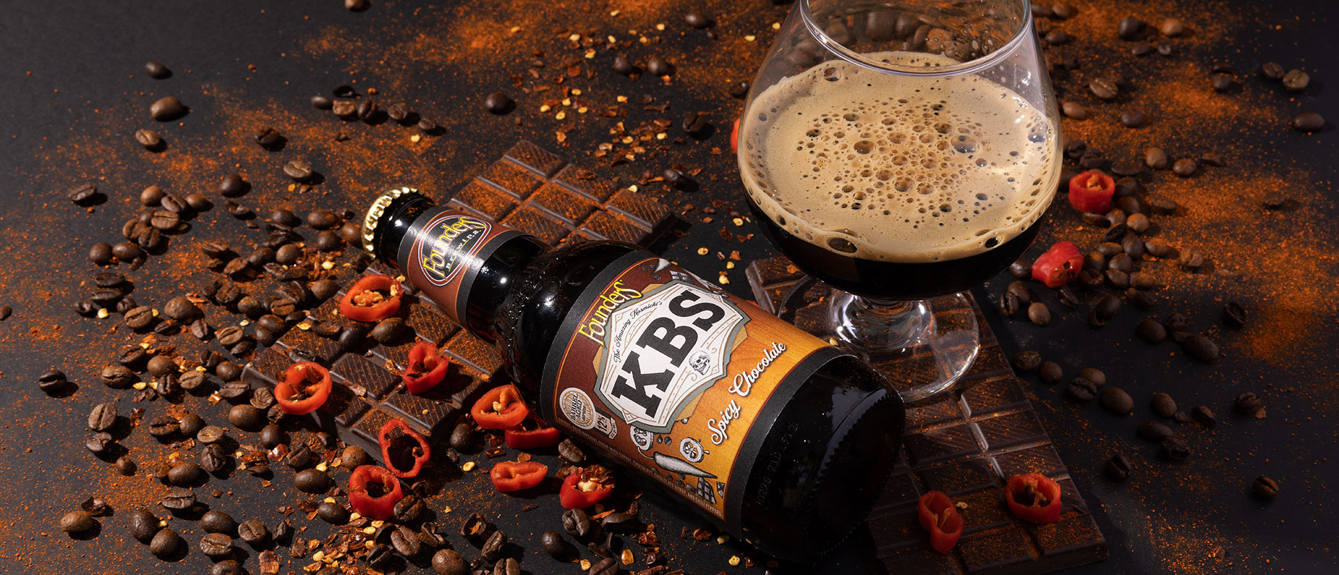 KBS Spicy Chocolate 12oz bottles with snifter